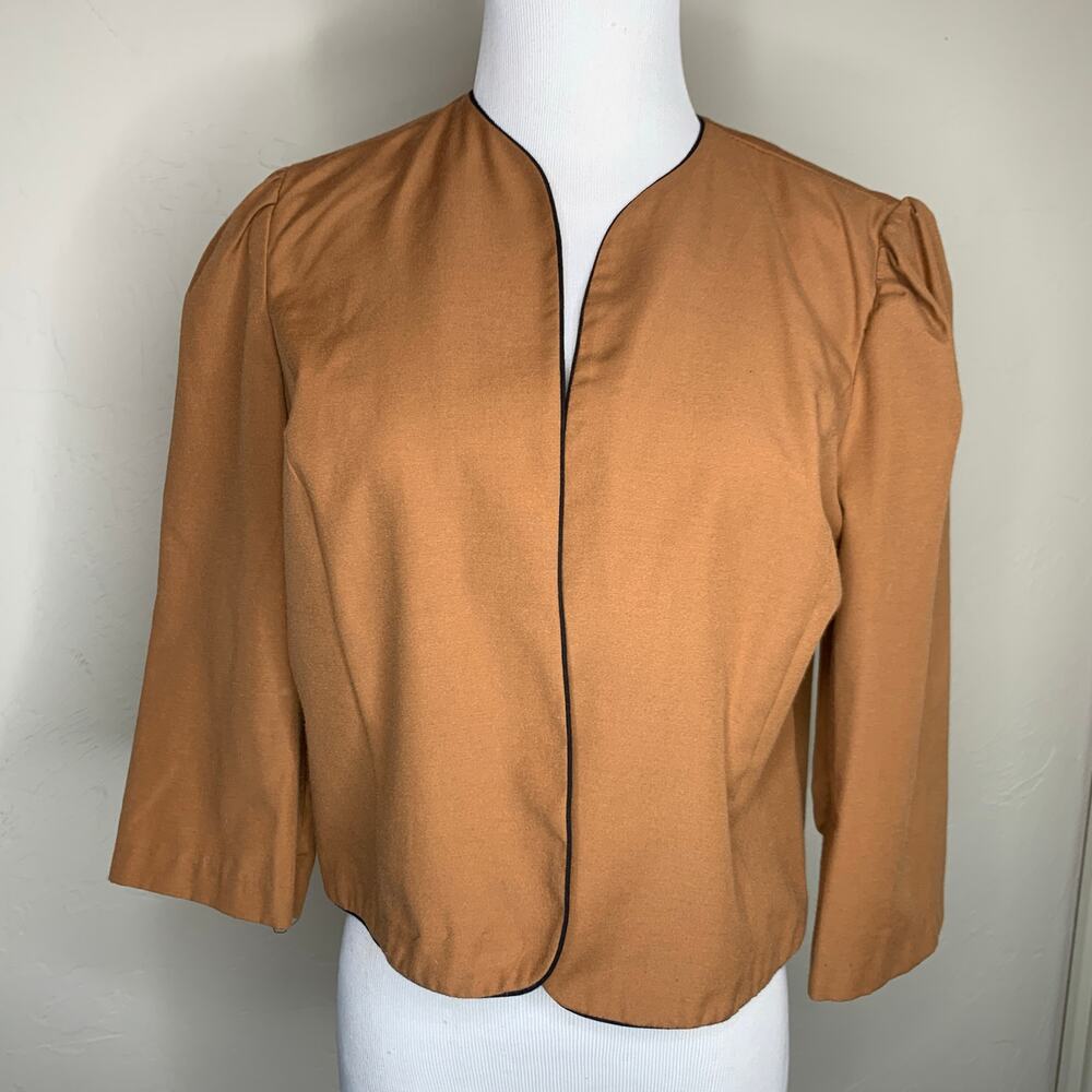 Vintage Cropped Bolero Jacket  Rust Black Piping Sz Small